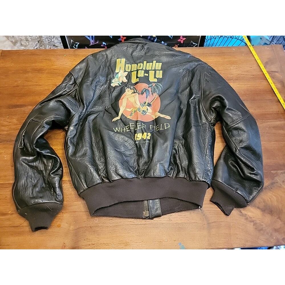 Avirex USA Vintage A2 Pilot Leather Jacket 1942 Honolulu Wheeler Feild Jack Raid